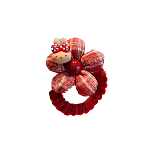 新年红色花朵头饰卡通KT猫儿童发圈女童秋冬植绒扎丸子头发绳发饰