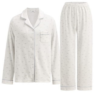 商场同款MYBODY秋季新款睡衣女简约清新印花长袖套装棉舒适家居服