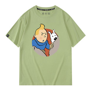 丁丁历险记tintin丁丁的冒险动漫周边衣服男女纯棉短袖T恤学生潮