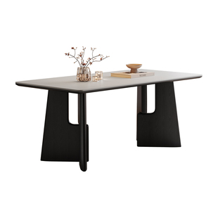 岩板餐桌家用小户型现代简约2025新款法式复古风哑光全托实木餐桌