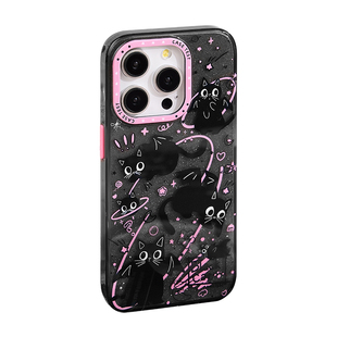 壳试验闪粉黑猫双层印花适用iPhone17pro手机壳可爱苹果17promax创意16pro卡通16promax15pro原创15promax14