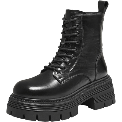 TATA他她巡星者靴子女鞋工装靴黑色千层靴加绒马丁靴短靴CG801DD5