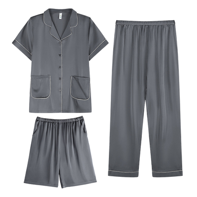 家居服冰丝男士三件套睡衣