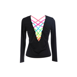 福诺花样滑冰服溜冰服训练服儿童成人女童锦纶黑色后背交叉彩条