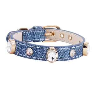 阿奇尔 椭圆钻捷克钻真皮宠物项圈猫狗颈圈