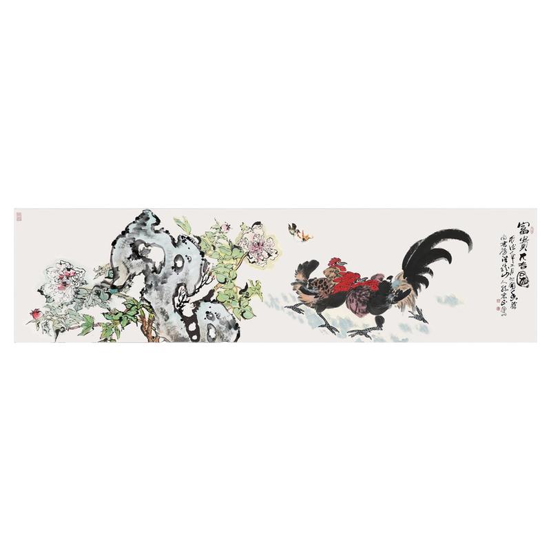 中式客厅牡丹大吉朵莲精舍纯手绘