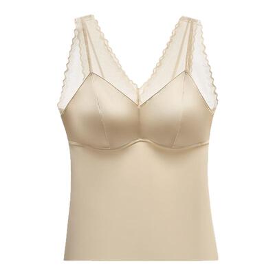 v领宽肩长款女士背心固定杯免穿文胸透气舒适修身内衣女外穿