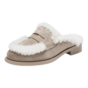 思加图新款复古保暖加绒毛毛鞋半拖厚底穆勒鞋女EA701AH5
