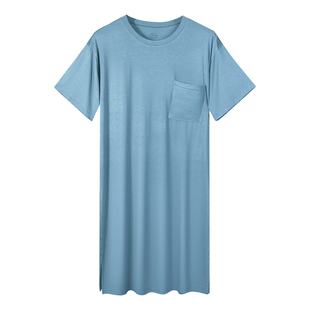 60支莫代尔男士睡裙夏季短袖长款连体宽松睡衣男居家浴袍晨袍长袍