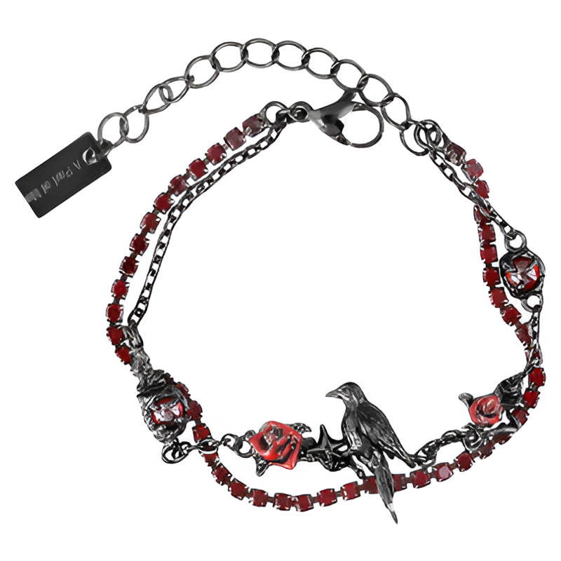 原创乌鸦手链小众设计高级感暗黑风甜酷双层镶钻辣妹手环送礼物