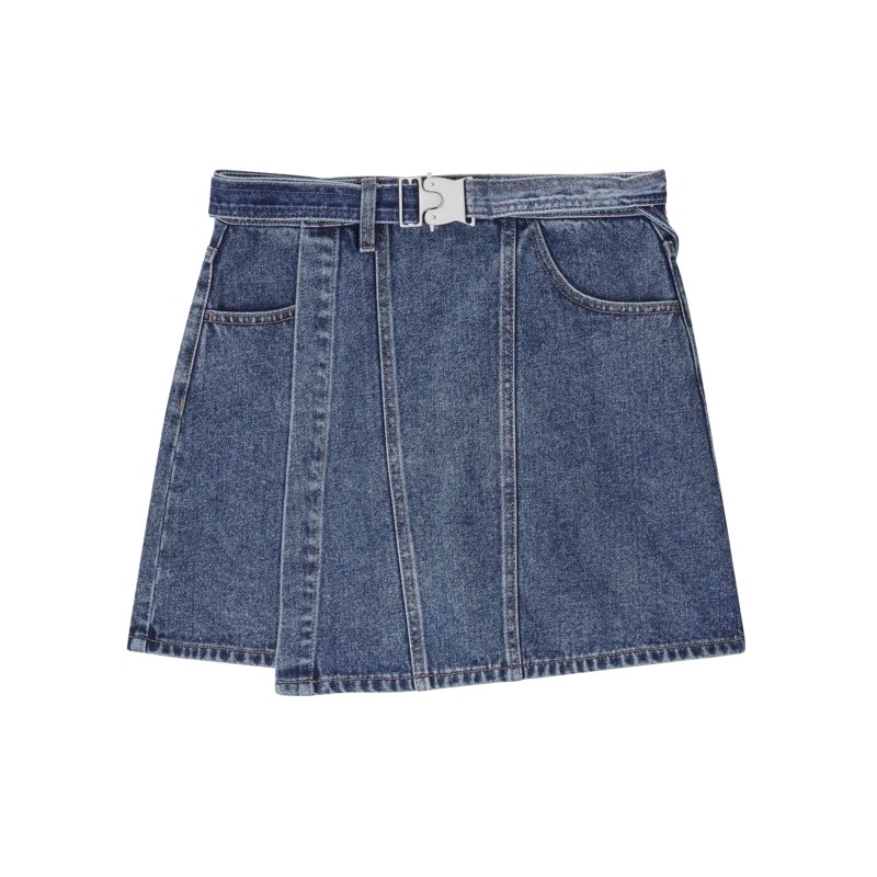 【不规则】MSLAN时尚学院风春夏压褶高腰弹力牛仔短裙MFCN8102