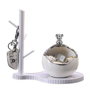 小熊钥匙收纳玄关摆件入户门口鞋柜电视柜客厅家居装饰品轻奢高档