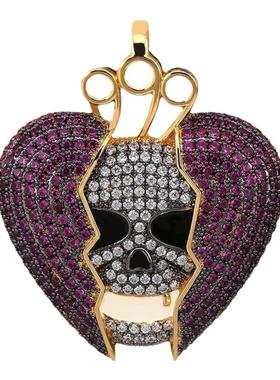 ins欧美原创999系列魔鬼骷髅心碎吊坠实心HIPHOP高街嘻哈潮男项链