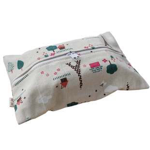 田园棉麻纸巾袋挂式双层双拉链抽纸袋餐桌家用车载纸巾盒亚麻布艺