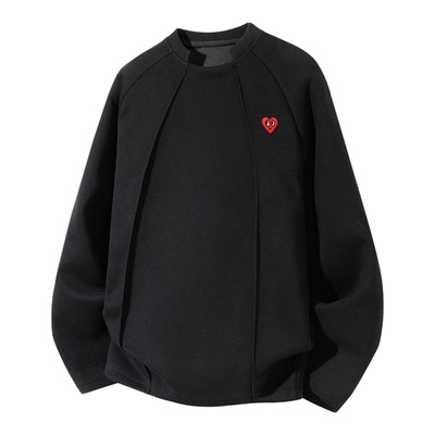 查尔斯桃心 美式拼接不规则长袖T恤男春秋季宽松休闲百搭情侣上衣