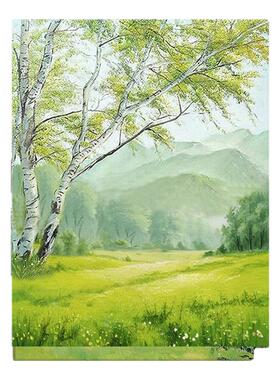 奶油风白桦树风景装饰画手绘油画