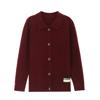 恒源祥翻领羊毛衫女开衫毛衣外套