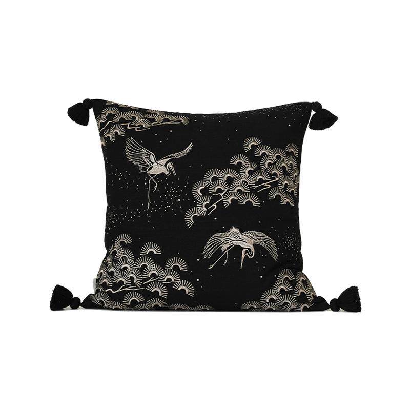 澜品『鹤舞繁星』国潮仙鹤绣花吊穗抱枕新中式客厅靠背沙发靠枕套