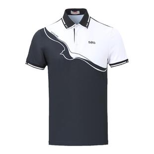 svg高尔夫春季新款男装黑白拼色印花短袖t恤POLO衫上衣运动套装