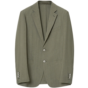 JDV男装商场同款春秋新款绿色条纹西装单排扣西服外套SMJ4032