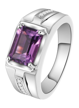 925银镀金紫水晶闭口男戒刻字