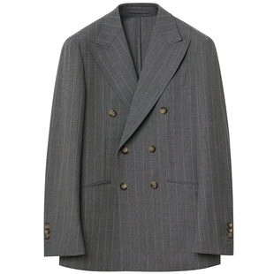 JDV男装春秋新品商场同款深灰条纹西装双排扣西服外套SMM4004