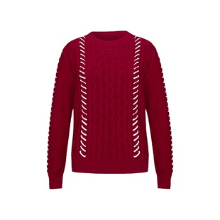 【断码清仓】VER TOW春季撞色手工缴花工艺圆领宽松全棉针织衫