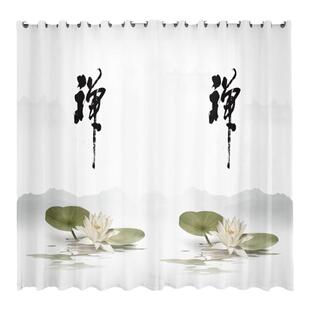 新中式荷花窗帘遮光2026新款茶室国风莲花禅意佛系透光不透人纱帘