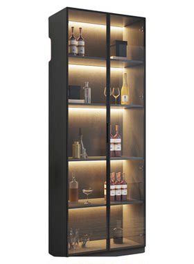 酒柜现代简约客厅靠墙高端实木展示柜定制高柜家用轻奢玻璃门柜子
