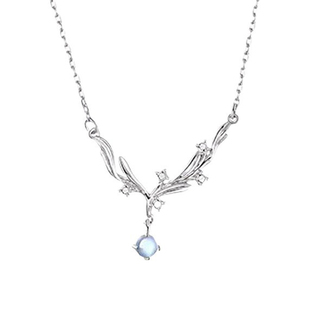 金店同款槲寄生s925纯银项链女款轻奢小众锁骨链月光石吊坠森系链