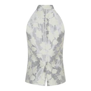 PaleBlueDot蓝点【夏日时髦】设计师立领银灰色提花挖肩马甲上衣
