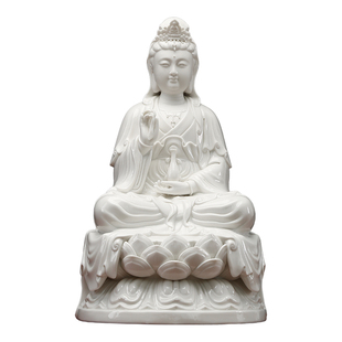 古莲观音佛像陶瓷摆件家用供奉观世音菩萨像德化白瓷工艺品摆件