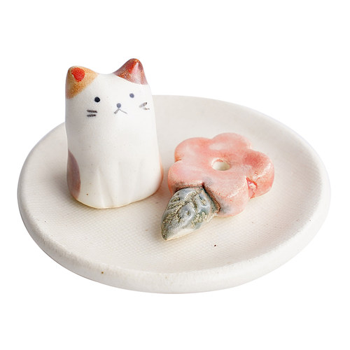 可爱猫咪兔子 进口日本濑户烧分体香皿手作香立香插日式线香盘