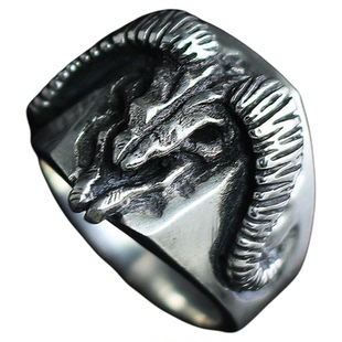 纯银戒指羊头领复古开口个性嘻哈街头尾戒厚重手工制作原创情侣戒