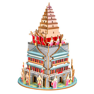 CB大雁塔木质拼装模型3d立体拼图儿童益智手工裱纸类玩具