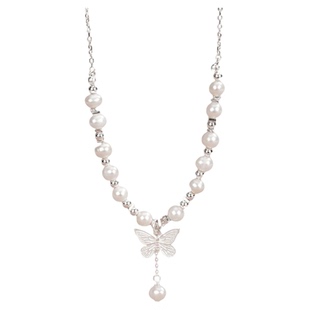 老凤祥淡水珍珠蝴蝶项链女S925纯银轻奢气质福蝶流苏项饰生日礼物