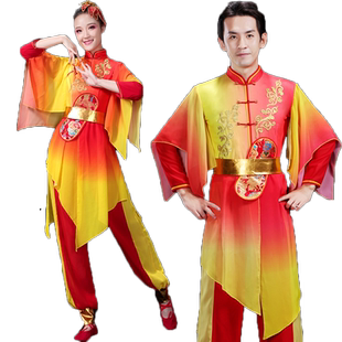 新款打鼓演出服中国风现代飘逸女男水鼓舞大鼓喜庆迎亲威风锣鼓队