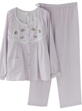 富朵春夏纯棉纱布月子服薄款棉纱家居服产后哺乳衣孕产妇睡衣套装