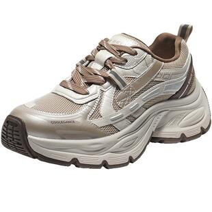 百丽厚底银灰色老爹鞋女鞋子新款增高运动休闲鞋E4Q1DCM5