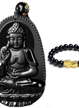 天然项链黑曜石和田玉水晶本命佛