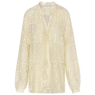 COCOBELLA万针刺绣炒色雪纺衬衫女微透视流苏上衣吊带套装SR0075