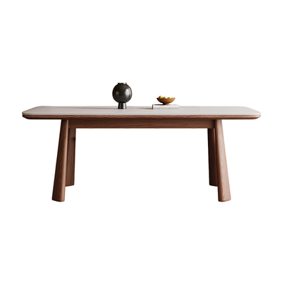 岩板餐桌家用长方形轻奢高级感实木全托底板饭桌25款胡桃木色餐桌