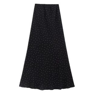 黑色波点雪纺直筒纱裙半身裙大码女包臀鱼尾长裙梨型身材伯克利裙