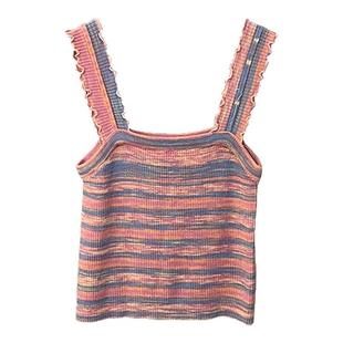 多巴胺吊带背心女外穿夏设计感绝美穿搭小众针织条纹内搭上衣打底