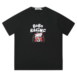BOBO赛车系列印花T恤 25夏季新款 小个子宽松简约通勤情侣装男女