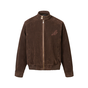 男道美式字母刺绣夹克植绒外套男女2025秋季新款复古街头简约上衣