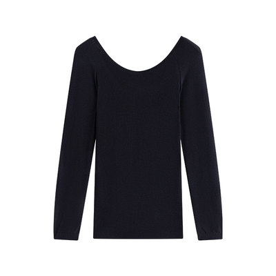 发热纤维薄型大圆领保暖长袖上衣