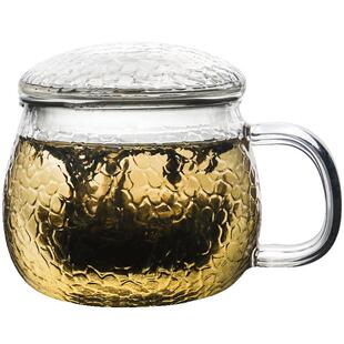 九土锤纹玻璃泡茶杯带盖加厚茶水分离玻璃茶杯带过滤茶杯茶漏杯子