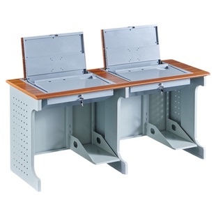 学校机房台式翻转电脑桌双人培训桌计算机室显示器隐藏嵌入式课桌