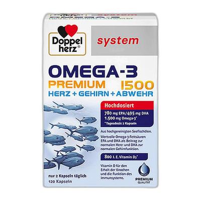 欧洲直邮德国药房Doppelherz双心深海鱼油Omega3胶囊助心脑120粒